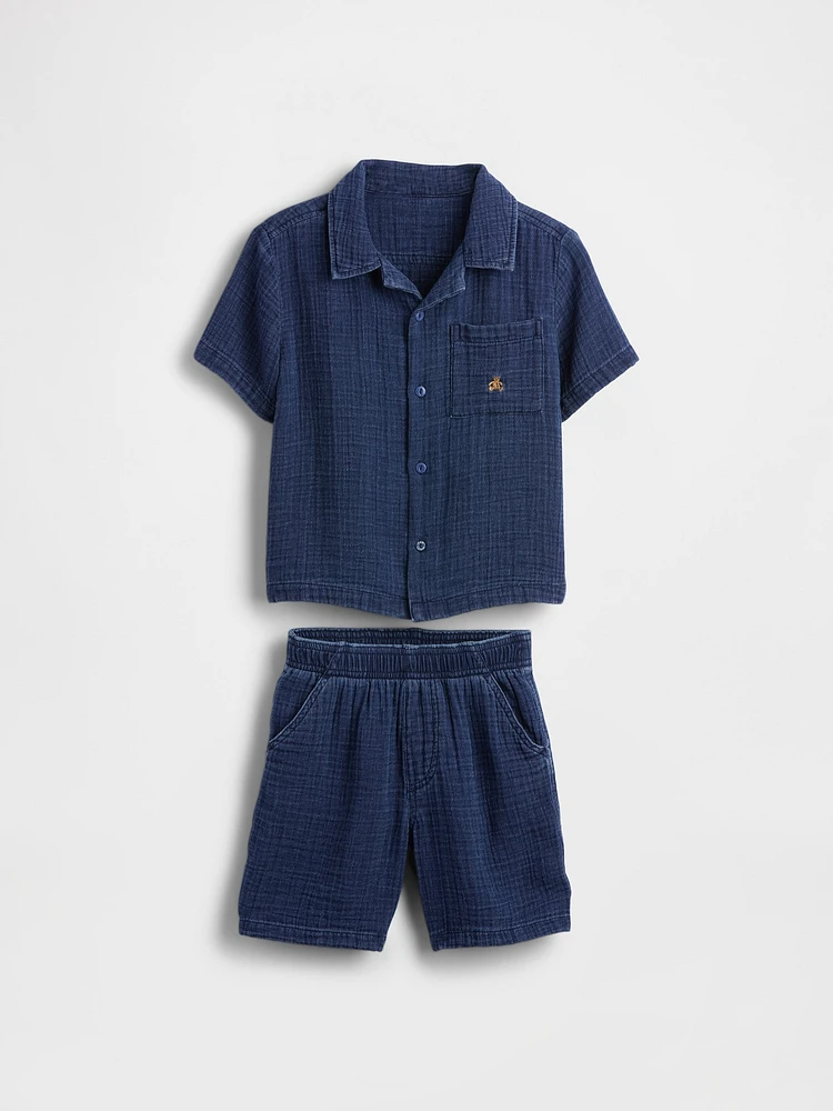 Baby & Toddler Crinkle Gauze Denim Outfit Set