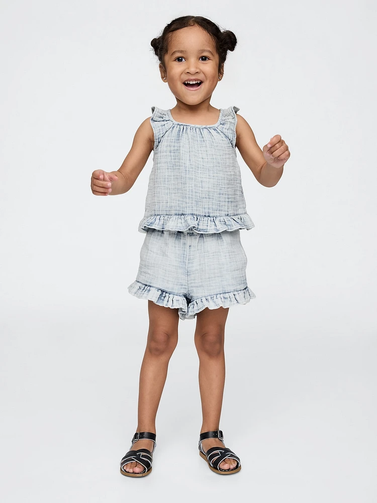 Baby & Toddler Crinkle Gauze Denim Ruffle Set