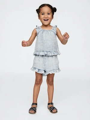 Baby & Toddler Crinkle Gauze Denim Ruffle Set