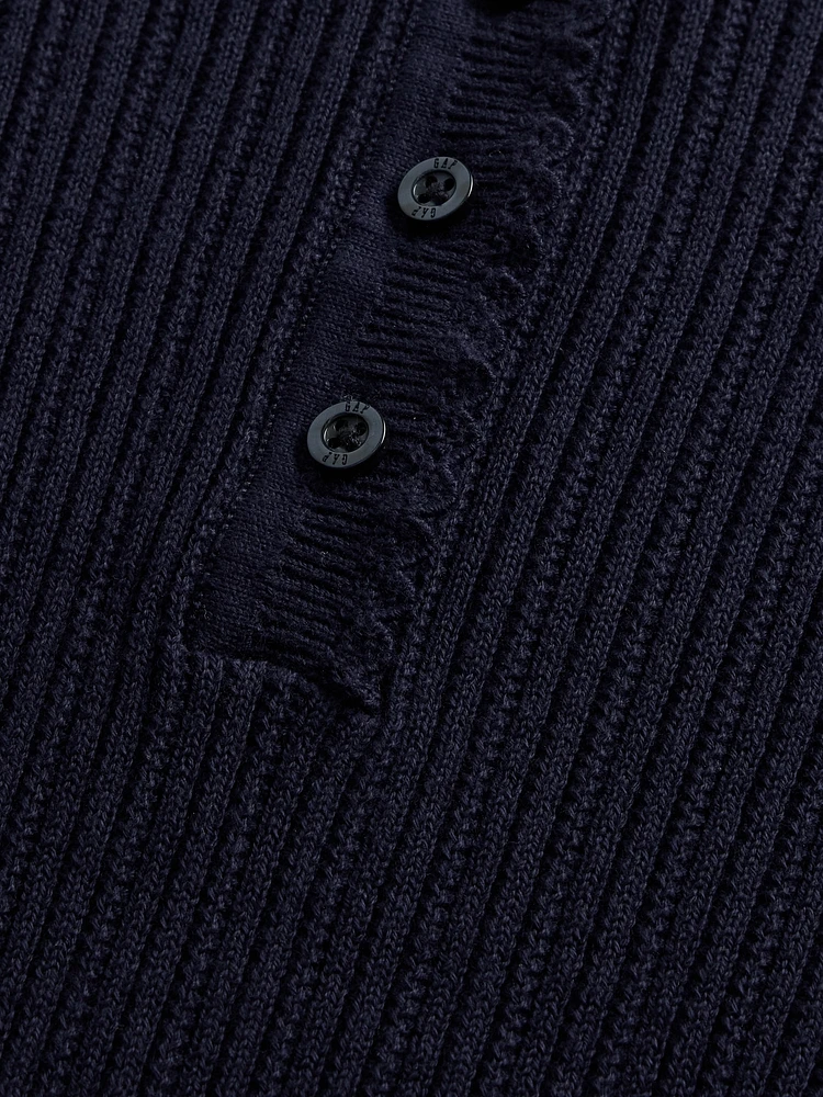 Pointelle Henley Sweater Top