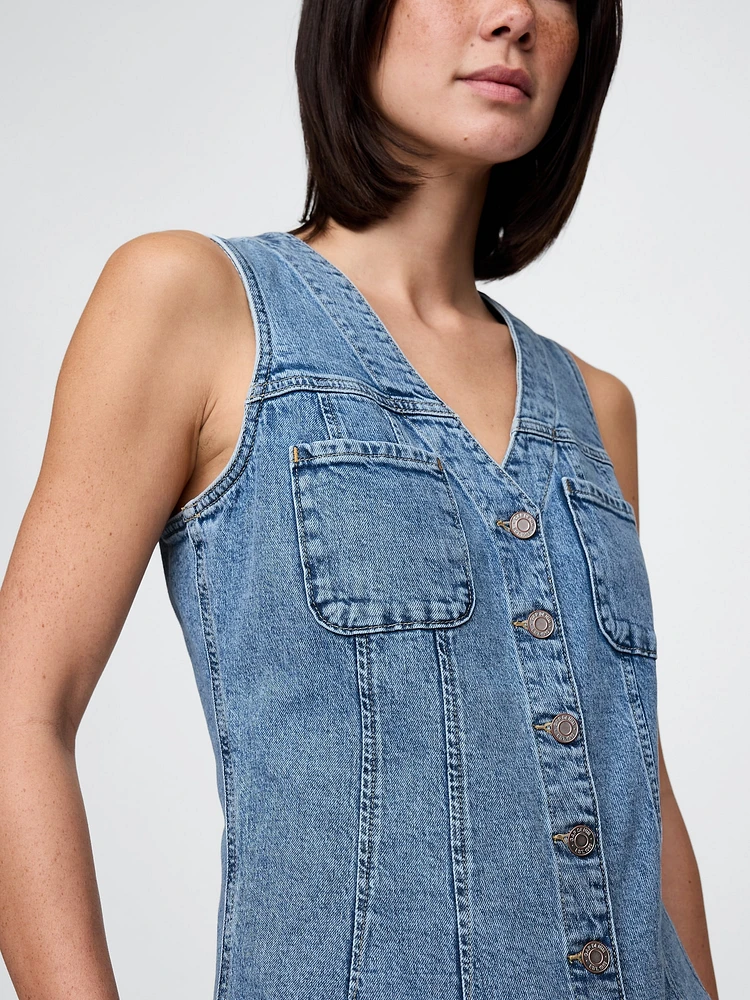 Denim V-Neck Mini Dress