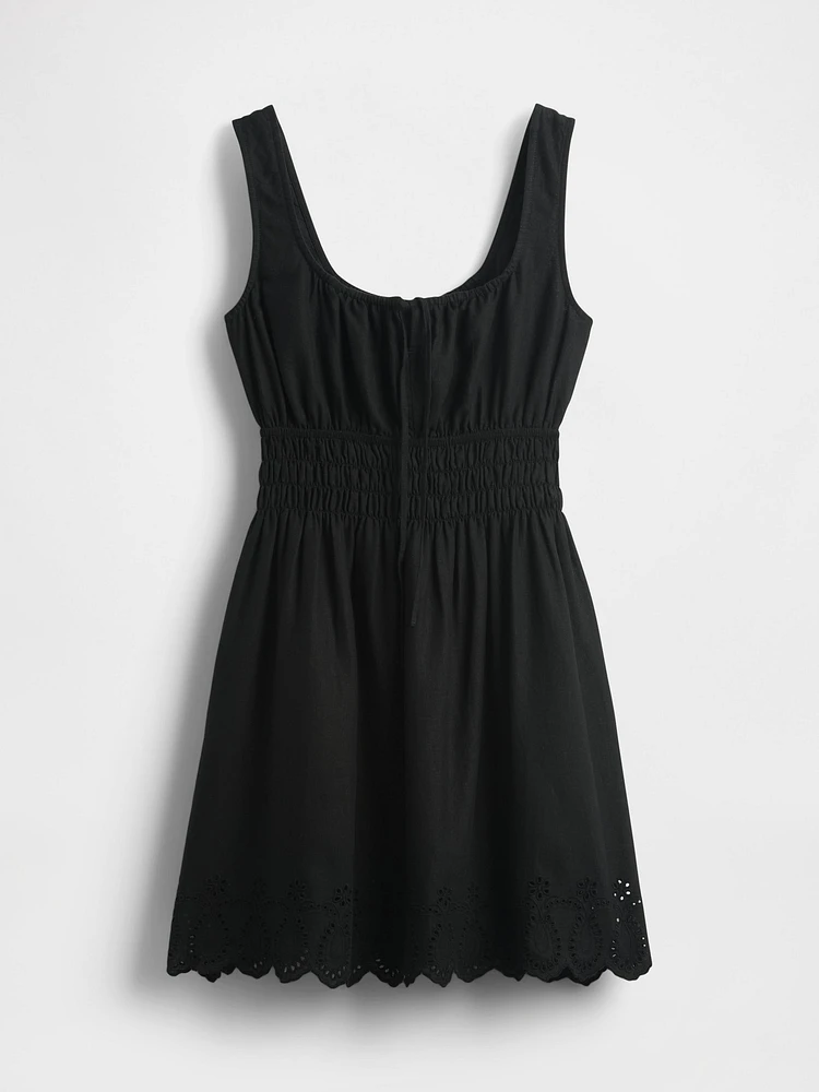 Linen-Blend Smocked Mini Dress
