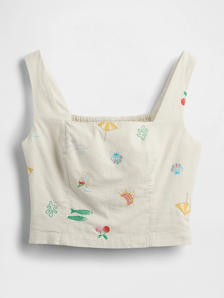 Linen-Blend Crop Top