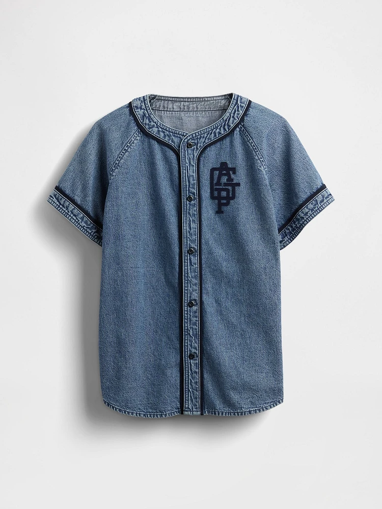 Kids Denim Logo Baseball Jersey