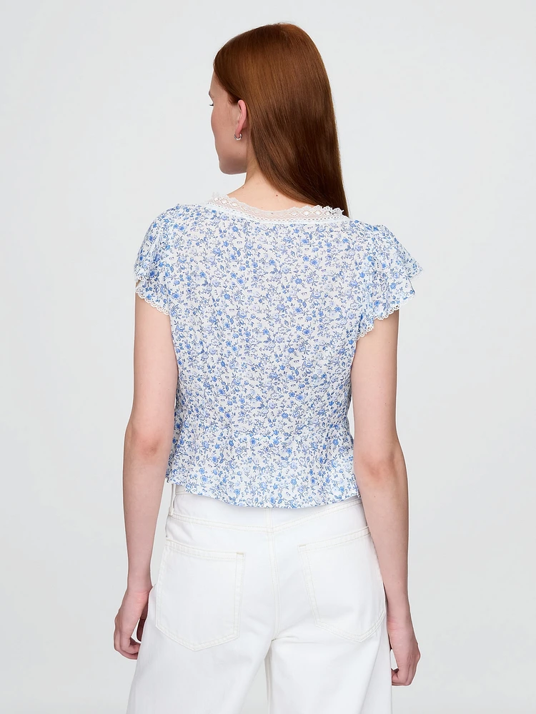 Lace-Trim Floral Top