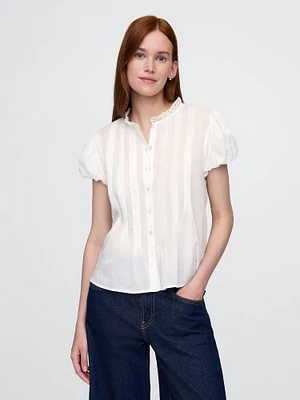 Bubble-Sleeve Pintuck Top