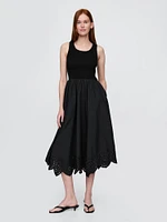 Mixed Media Handkerchief Hem Midi Dress