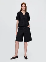 Lace-Trim Flutter-Sleeve Top