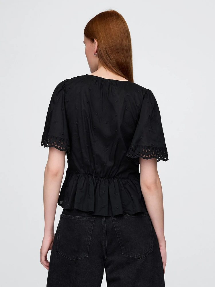 Lace-Trim Flutter-Sleeve Top