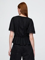 Lace-Trim Flutter-Sleeve Top