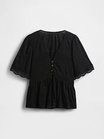 Lace-Trim Flutter-Sleeve Top
