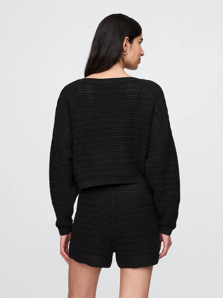 Crochet Boatneck Crop Sweater