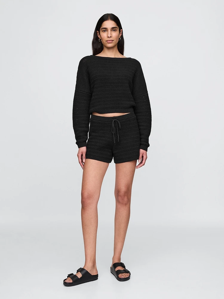 Crochet Boatneck Crop Sweater