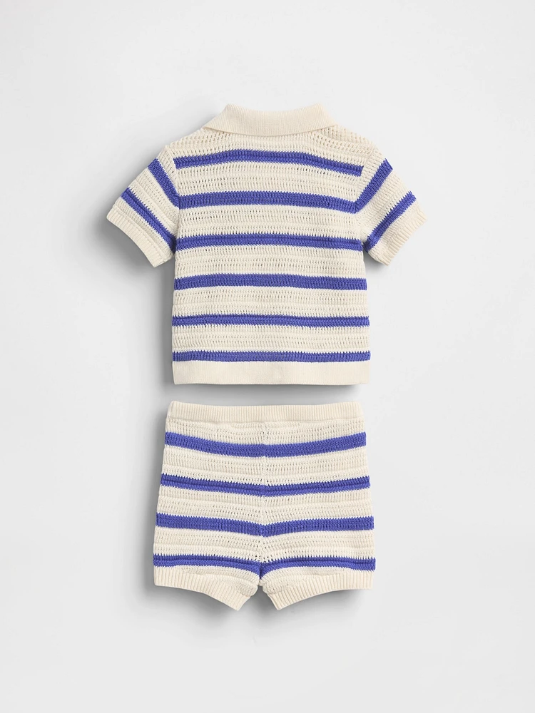 Baby Crochet Polo Shirt Outfit Set