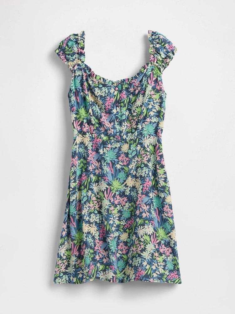 Puff-Sleeve Sweetheart Mini Dress