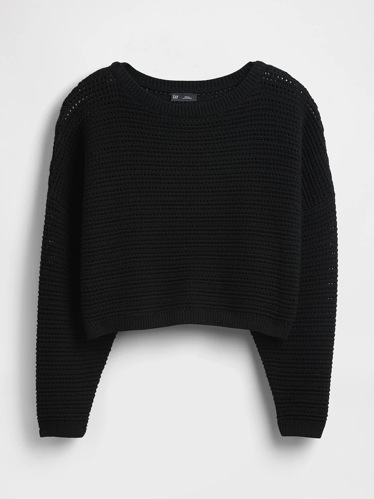Crochet Boatneck Crop Sweater