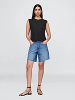 Linen-Blend Crewneck Shell Tank Top