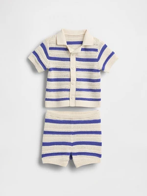 Baby Crochet Polo Shirt Outfit Set