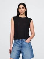 Linen-Blend Crewneck Shell Tank Top