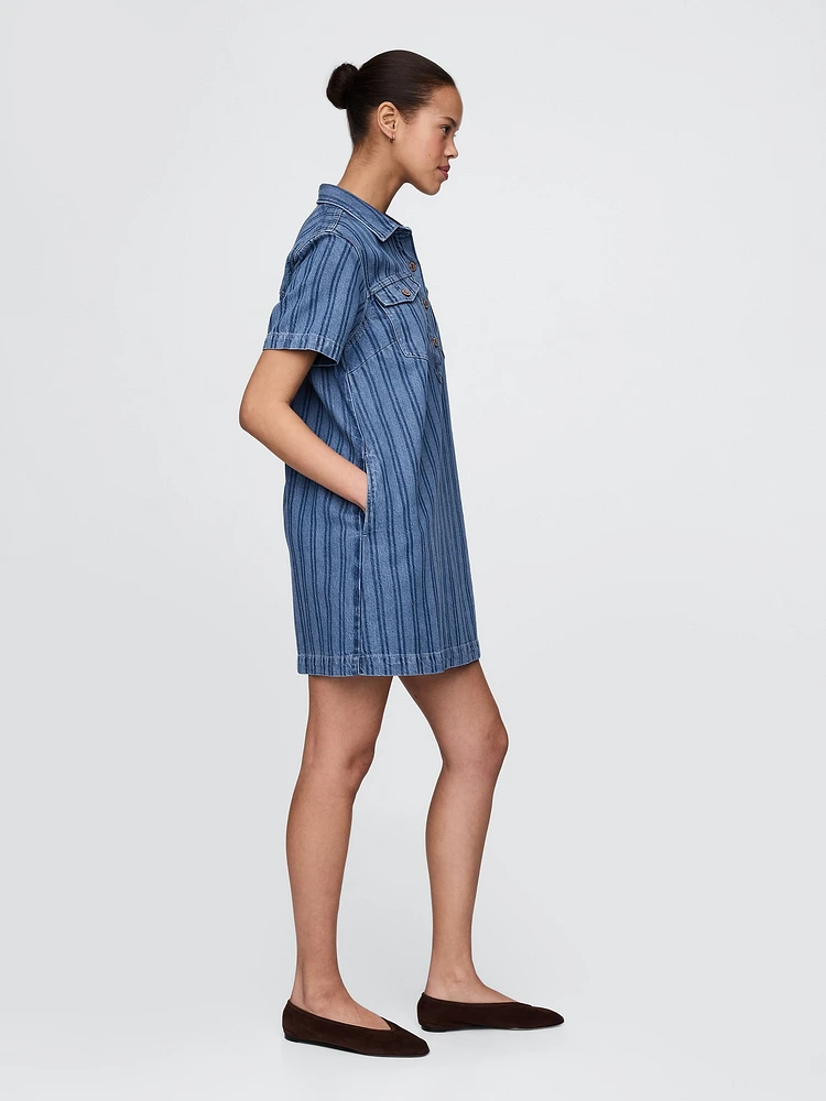 UltraSoft Denim Stripe Popover Mini Dress
