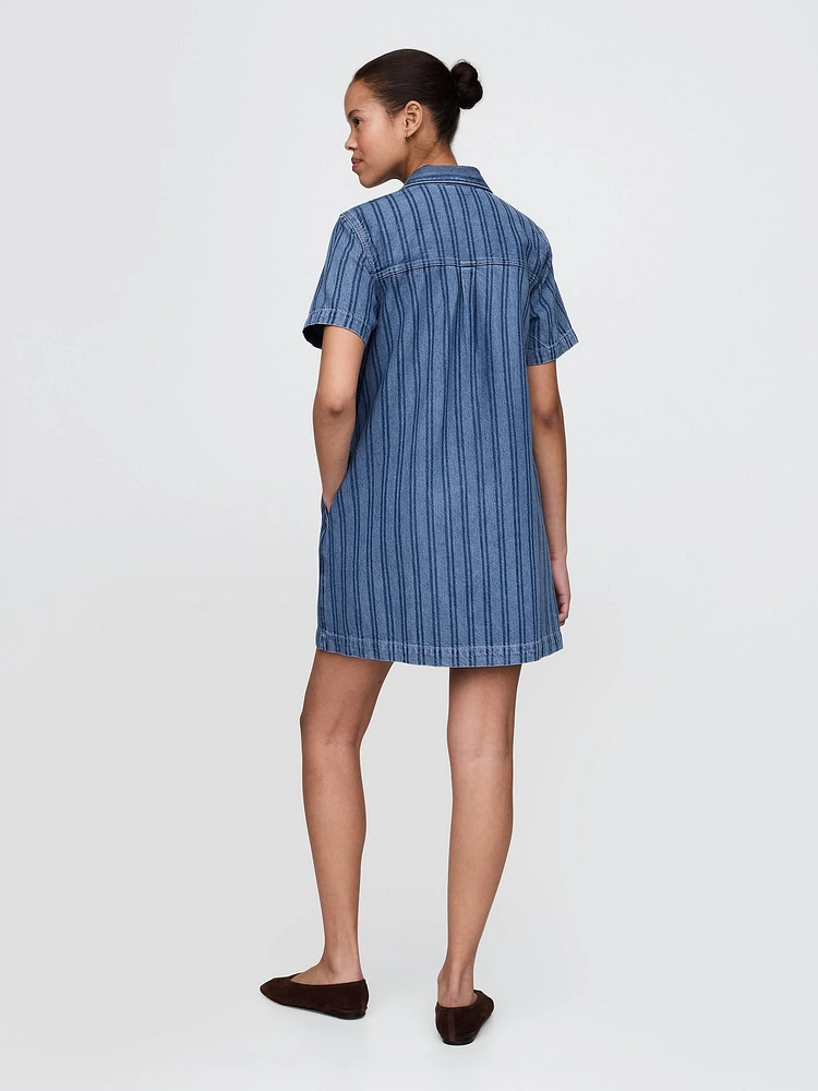 UltraSoft Denim Stripe Popover Mini Dress