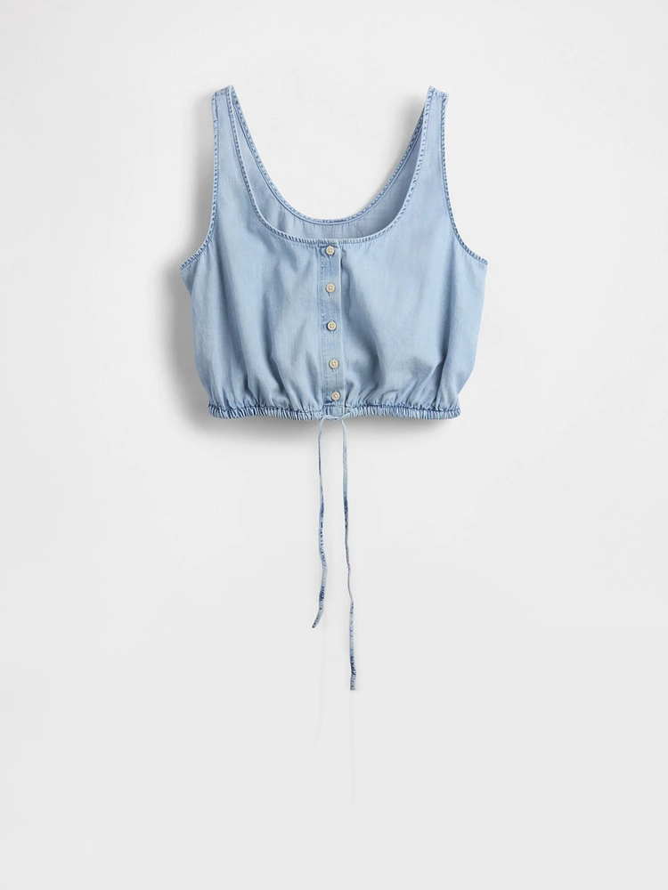 Denim Cinched-Hem Crop Top