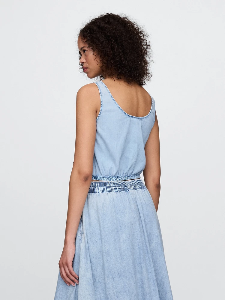 Denim Cinched-Hem Crop Top