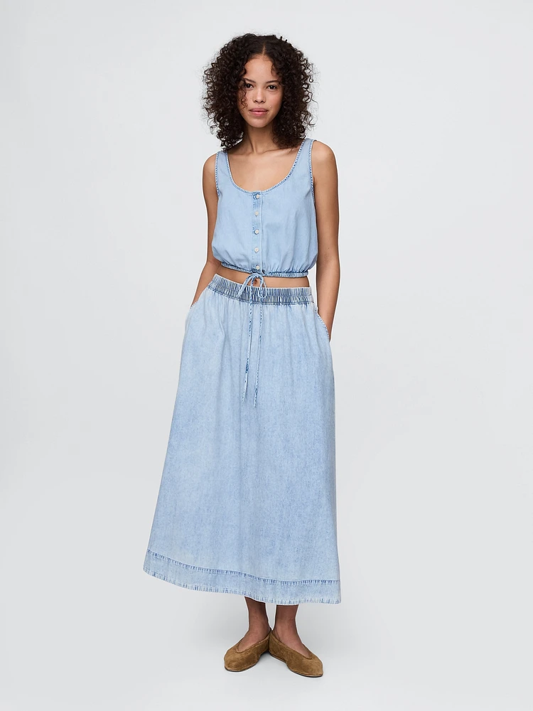 Denim Cinched-Hem Crop Top