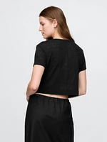 Linen-Blend Cropped V-Neck T-Shirt