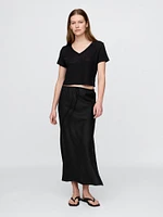 Linen-Blend Cropped V-Neck T-Shirt