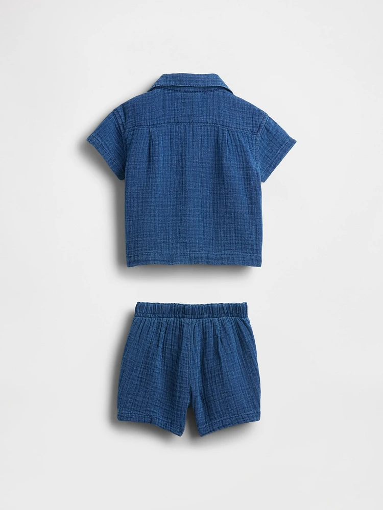Baby Crinkle Gauze Denim Outfit Set