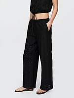 Mid Rise Eyelet Easy Wide-Leg Pants