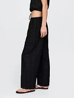 Mid Rise Eyelet Easy Wide-Leg Pants