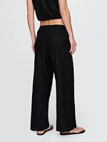Mid Rise Eyelet Easy Wide-Leg Pants