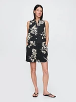 Linen-Blend Sleeveless Button-Front Shirt