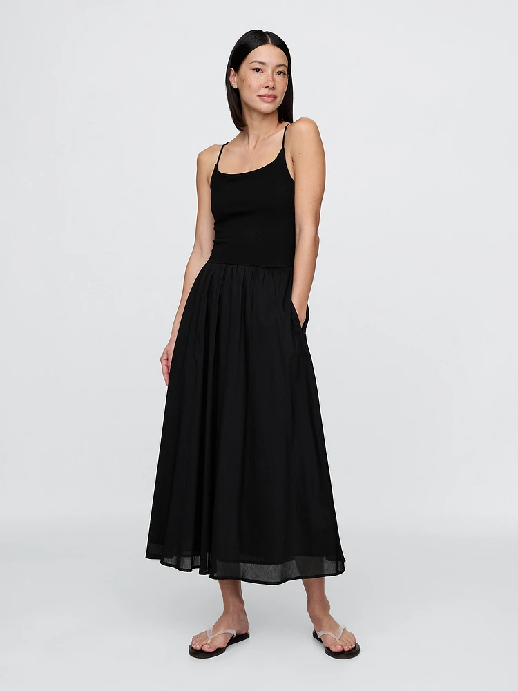 Compact Jersey Mixed Media Maxi Dress