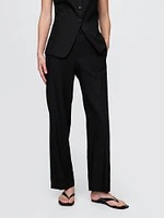 Linen-Blend Relaxed Straight Ankle Pants