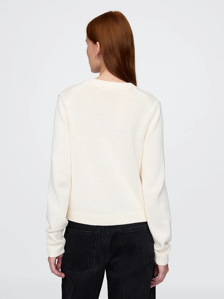 100% Cotton Crewneck Cardigan
