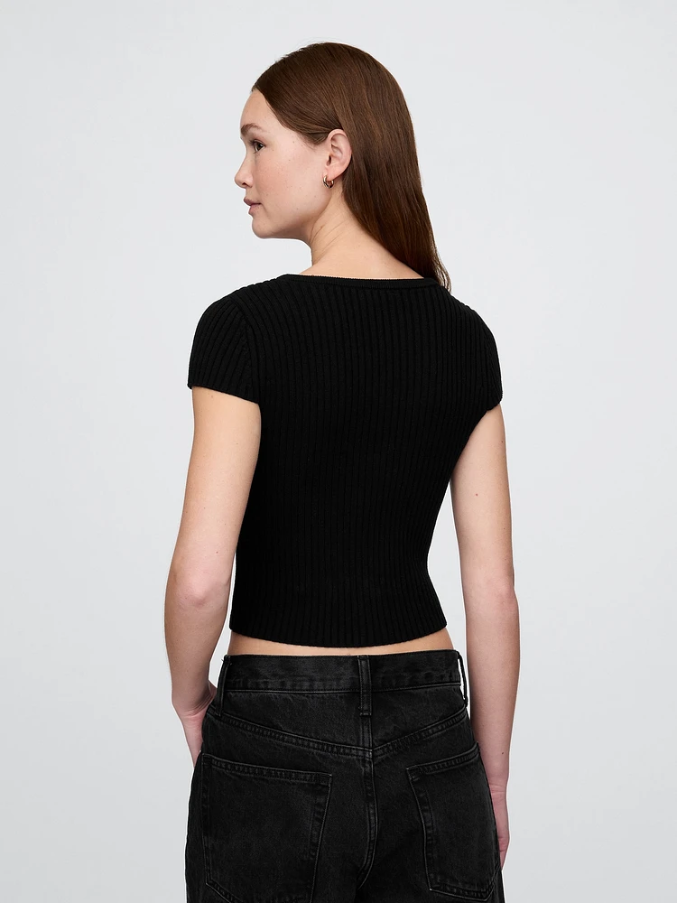 Cropped Rib Cardigan