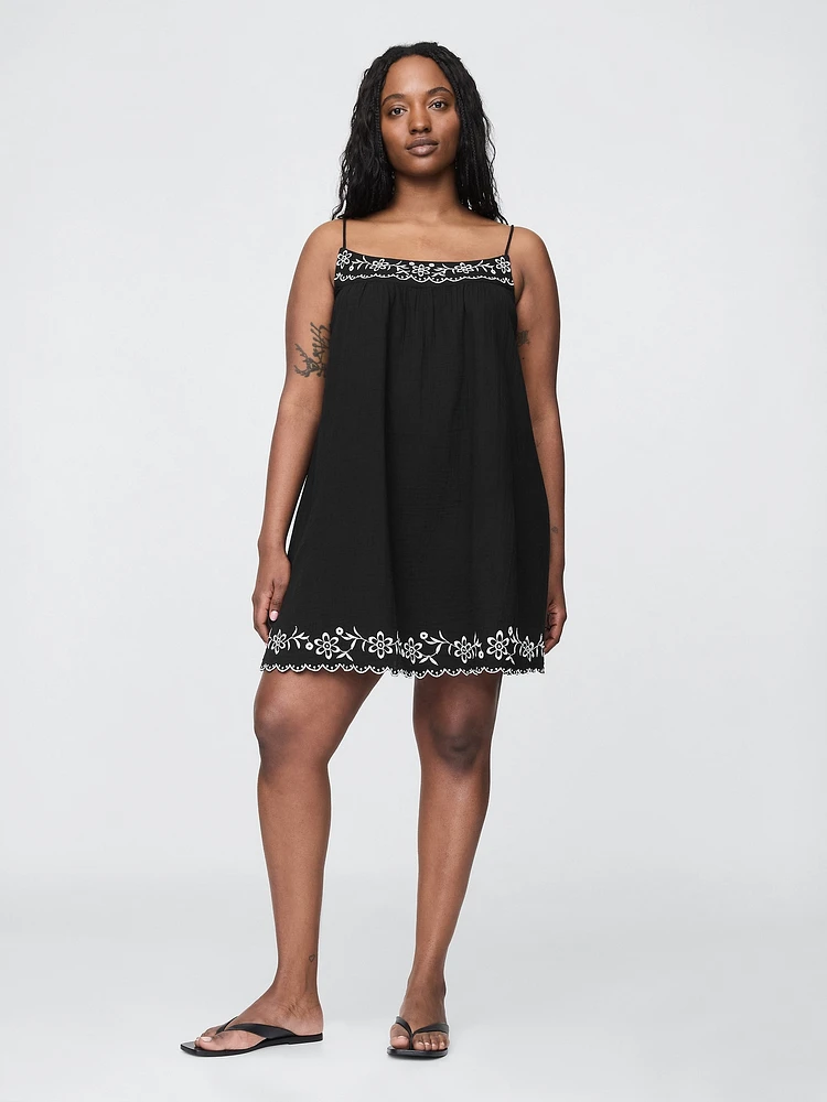 Cotton Gauze Embroidered Swing Dress