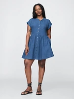 Cotton Gauze Denim Mini Shirtdress