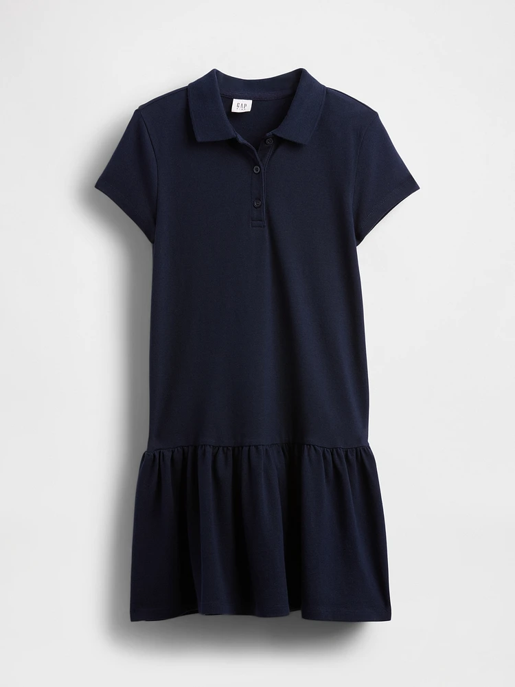 Kids Uniform Drop-Waist Polo Shirt Dress