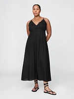 Linen-Blend Embroidered Halter Maxi Dress