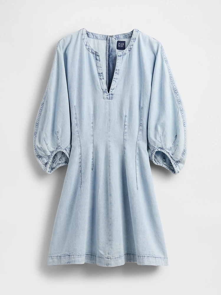Denim Split-Neck Mini Dress