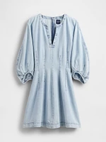 Denim Split-Neck Mini Dress