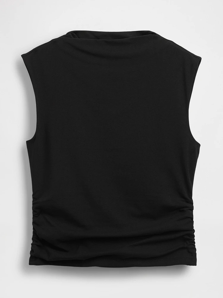 Modern Funnel-Neck Ruched Cropped Tank Top