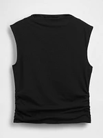 Modern Funnel-Neck Ruched Cropped Tank Top