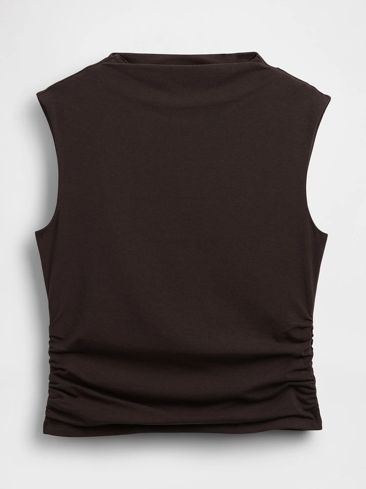 Modern Funnel-Neck Ruched Cropped Tank Top