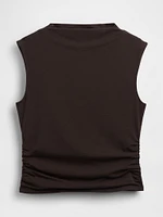 Modern Funnel-Neck Ruched Cropped Tank Top