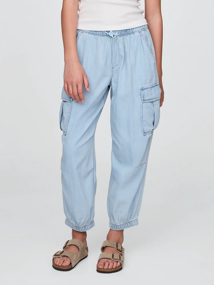 Kids Denim Cargo Parachute Pants